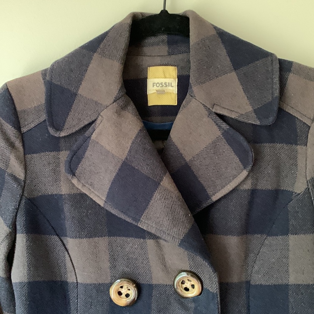Fossil plaid double breasted coat - Picture 2 of 13